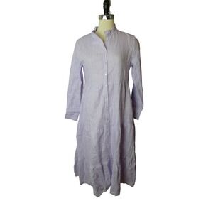 Alice Walk Linen Tiered Maxi Dress Ruffle Collar Long Sleeve‎ Purple Size S